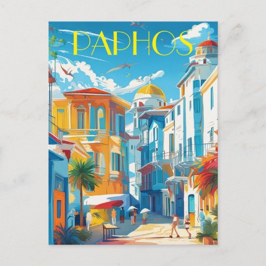 Paphos Stad, Cyprus toeristische souvenir Feestdagenkaart (Voorkant)