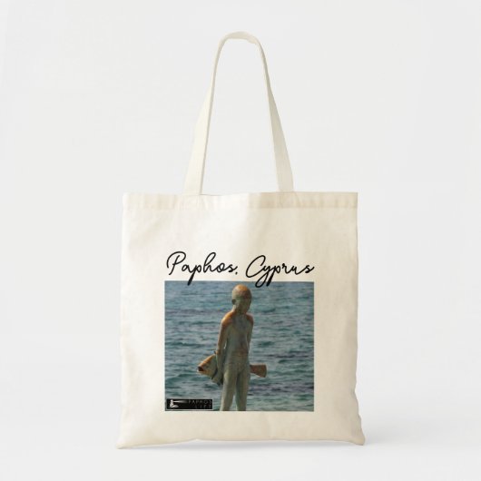 Paphos standbeeld jongen en vis, handtekening tote bag (Voorkant)
