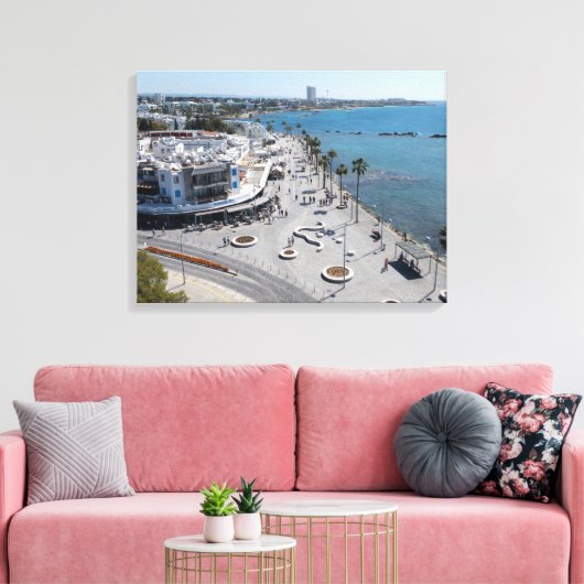 Paphos Zee Front Walk met een drone Canvas Afdruk (Insitu (Woonkamer))
