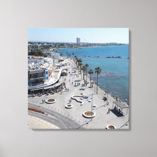 Paphos Zee Front Walk met een drone Canvas Afdruk (Voorkant)