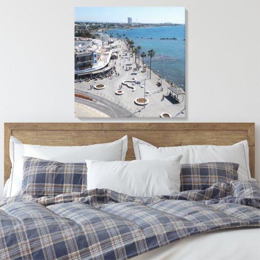 Paphos Zee Front Walk met een drone Canvas Afdruk (Insitu (Slaapkamer))