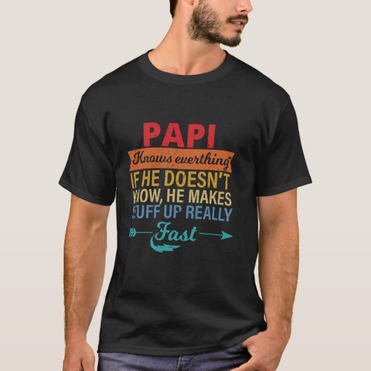 Papi weet alles wat opa's dag van dag tot dag heef t-shirt (Voorkant)