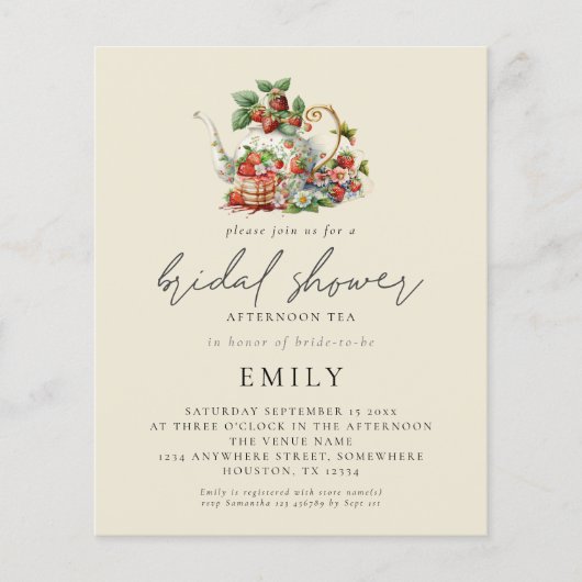 PAPIER | Aardbeien Afternoon Tea Vrijgezellenfeest Flyer (Voorkant)