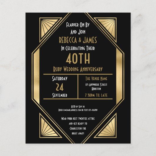 PAPIER | Art Deco Ruby 40e Jubileum Uitnodiging Flyer (Voorkant)