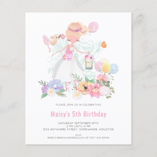 PAPIER | Ballerina Pink Girl 5th Birthday Invitati Flyer (Voorkant)