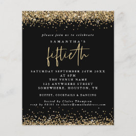 PAPIER | Black Gold Glitter 50th Party Invitation Flyer
