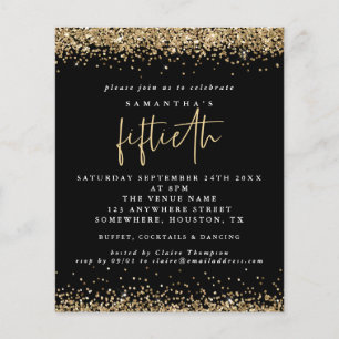 PAPIER   Black Gold Glitter 50th Party Invitation Flyer