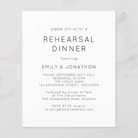 PAPIER| Black White Rehearsal Dinner Wedding Invit Flyer (Voorkant)