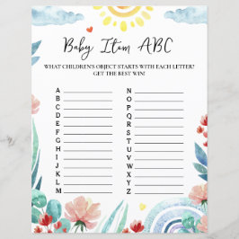 Papier Blad Baby shower spel "Baby Item ABC".