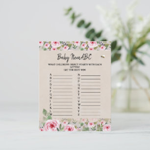 Papier Blad Baby shower spel "Baby Item ABC".