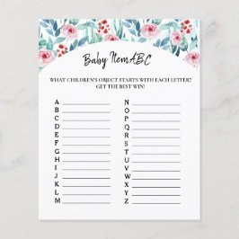 Papier Blad spel "Baby Item ABC" voor baby shower.