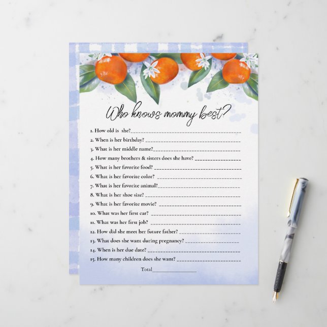 Papier Blad spel "Wie kent mama het beste?" (Voorkant / Achterkant in situ)