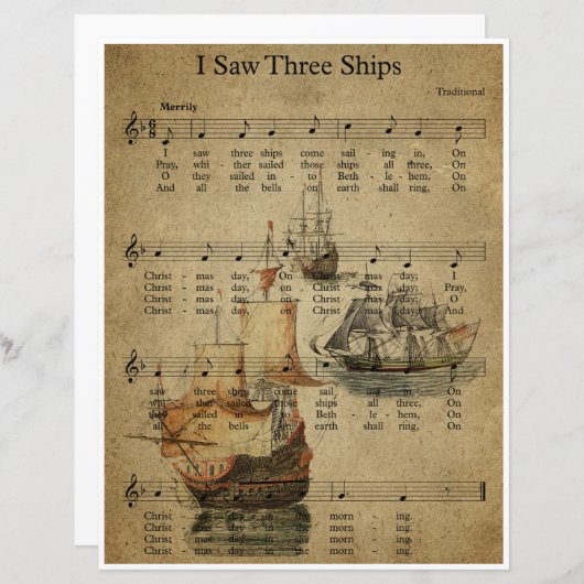 Papier Bladmuziek Kunst - Ik zag drie schepen (Voorkant / Achterkant)