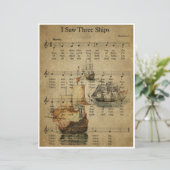 Papier Bladmuziek Kunst - Ik zag drie schepen (Staand voorkant)