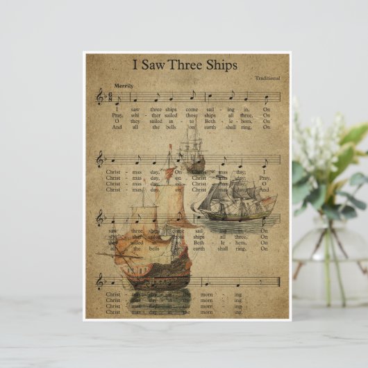 Papier Bladmuziek Kunst - Ik zag drie schepen (Staand voorkant)