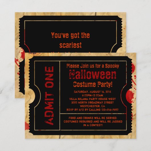 Papier Bloed Splatter Halloween Ticket Kaart (Voorkant / Achterkant)