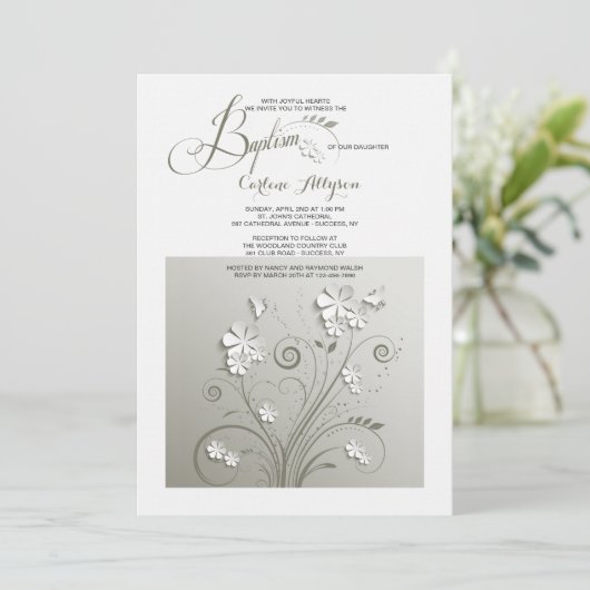 Papier Bloemen Baptisme uitnodiging (Staand voorkant)