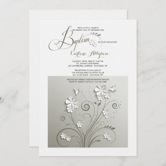 Papier Bloemen Baptisme uitnodiging (Voorkant / Achterkant)