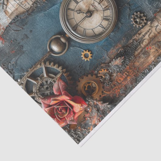 Papier Bloemen, Klok en Gears Mixed Media (Detail)