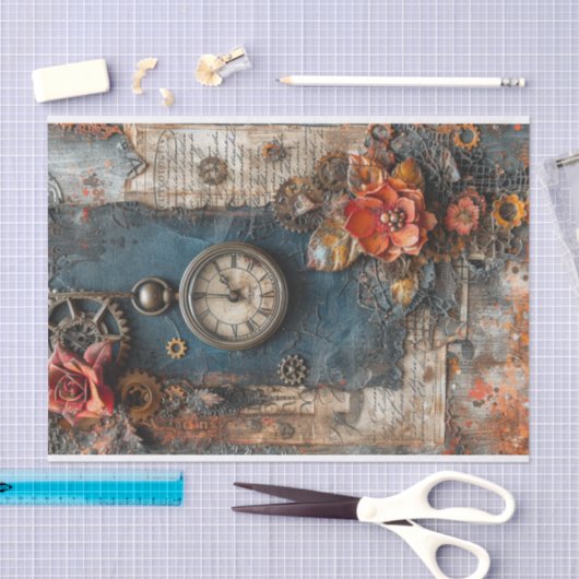 Papier Bloemen, Klok en Gears Mixed Media (Craft)