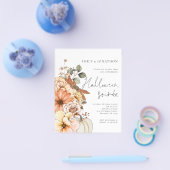 PAPIER Bloemen Pompoen Script Halloween Party Wit Flyer (Enkel)