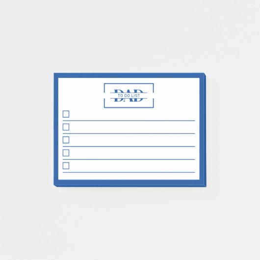 Papier blok 'Papa Modern Blauw Monogram' 4" x 3" Post-it® Notes (Voorkant)