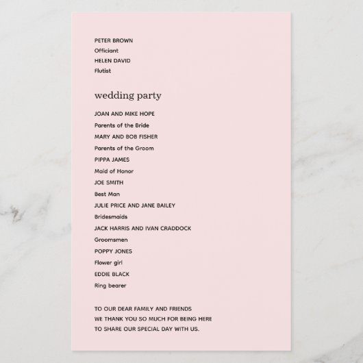 PAPIER Blush Roze Bloemen Trouwprogramma Flyer (Achterkant)