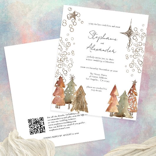 PAPIER Boho Bomen Sterren QR Code Kerst Bruiloft Flyer