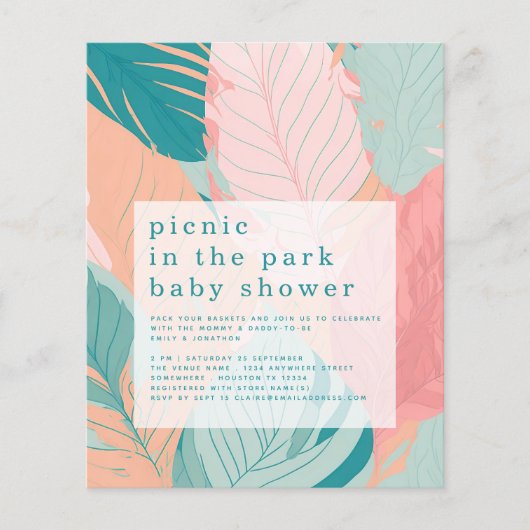 PAPIER | Boho koraal Blauwgroen bladeren picknick  Flyer (Voorkant)