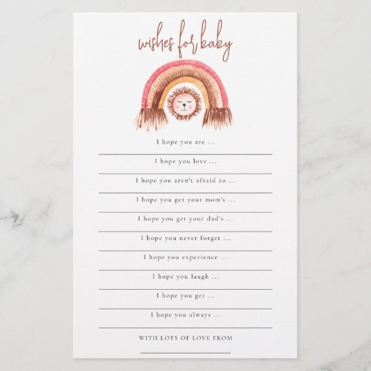 PAPIER | Boho Rainbow Lion Wishes voor Baby shower Flyer (Voorkant)