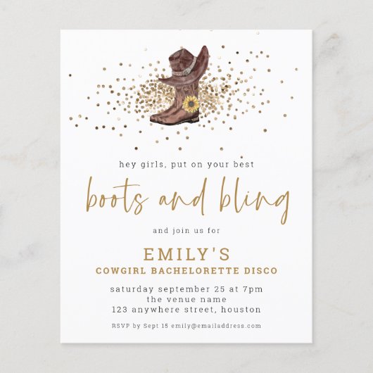PAPIER | Boots Bling Cowgirl Bachelorette Disco Flyer (Voorkant)