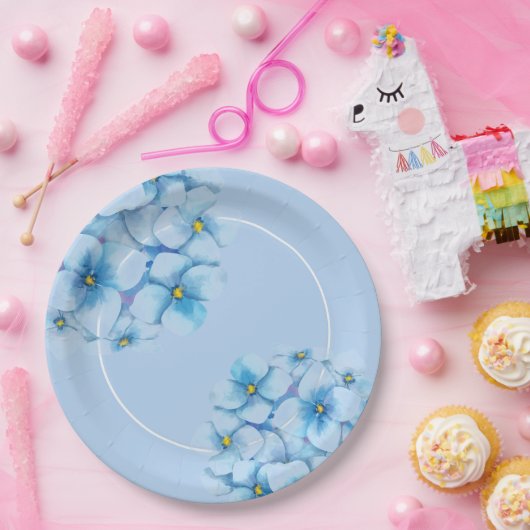 Papier Bord-Blauw Hydrangeas Papieren Bordje (Feest)