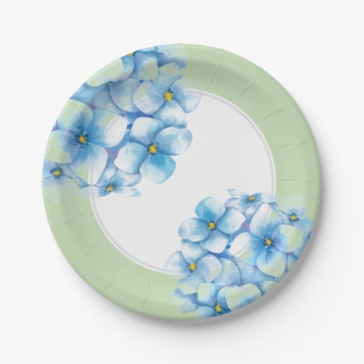 Papier Bord-Blauw Hydrangeas Papieren Bordje (Voorkant)
