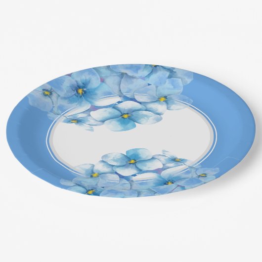 Papier Bord-Blauw Hydrangeas Papieren Bordje (Gekanteld)