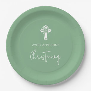 Papier Bord Bloemenkruis Doopsel Sage Groen