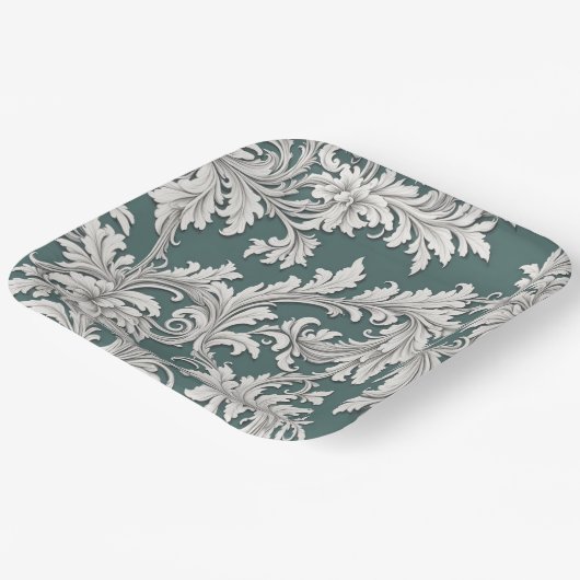 Papier Bord Damask Design Aqau Zwart & Wit (Gebogen)