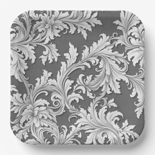 Papier Bord Damask Design Grijs Zwart & Wit (Voorkant)