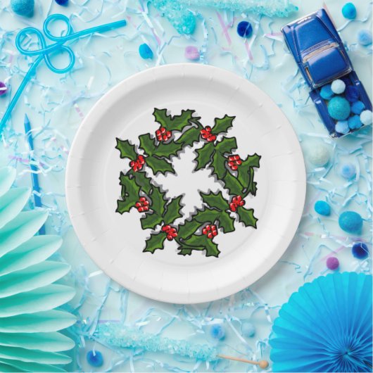 Papier Bord - Krans van Holly bladeren en bessen (Feest)