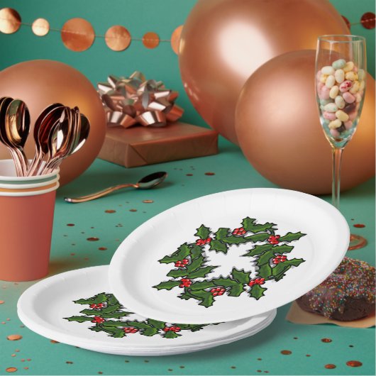 Papier Bord - Krans van Holly bladeren en bessen (Multi)