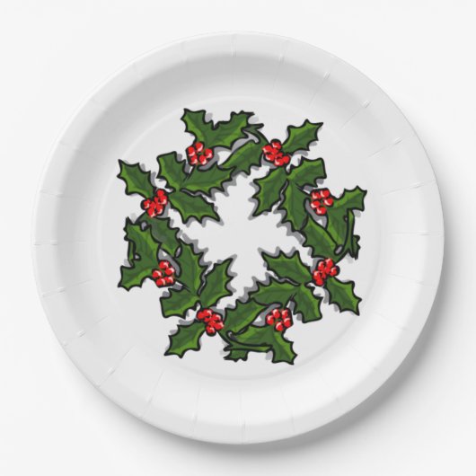 Papier Bord - Krans van Holly bladeren en bessen (Voorkant)