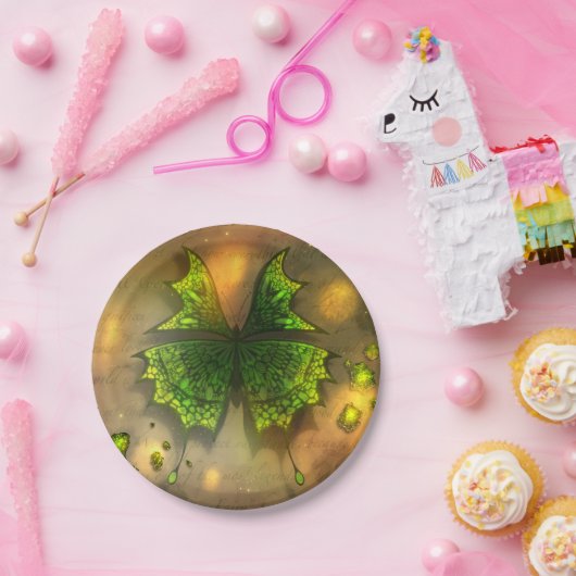  papier bord met groene vlinder (Feest)