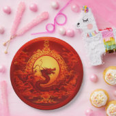 Papier bord rode kleur met draken ontwerp (Feest)