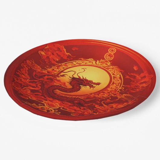 Papier bord rode kleur met draken ontwerp (Gekanteld)