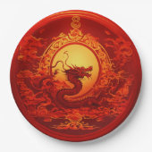 Papier bord rode kleur met draken ontwerp (Voorkant)