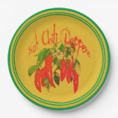 Papier Bord rode paprika's op mosterd achtergrond (Voorkant)