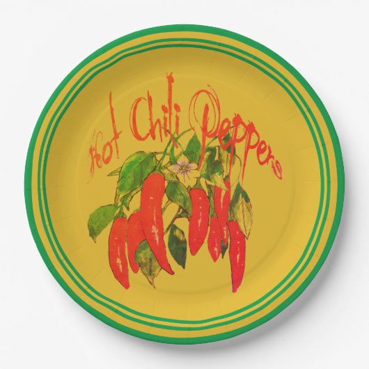 Papier Bord rode paprika's op mosterd achtergrond (Voorkant)