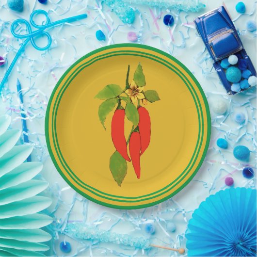 Papier Bord rode paprika's op mosterd achtergrond (Feest)