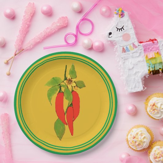 Papier Bord rode paprika's op mosterd achtergrond (Feest)