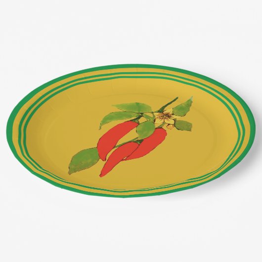 Papier Bord rode paprika's op mosterd achtergrond (Gekanteld)