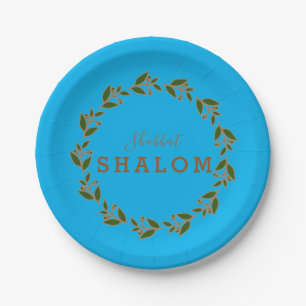 Papier Bord Shabbat Shalom Green Brown Wreath